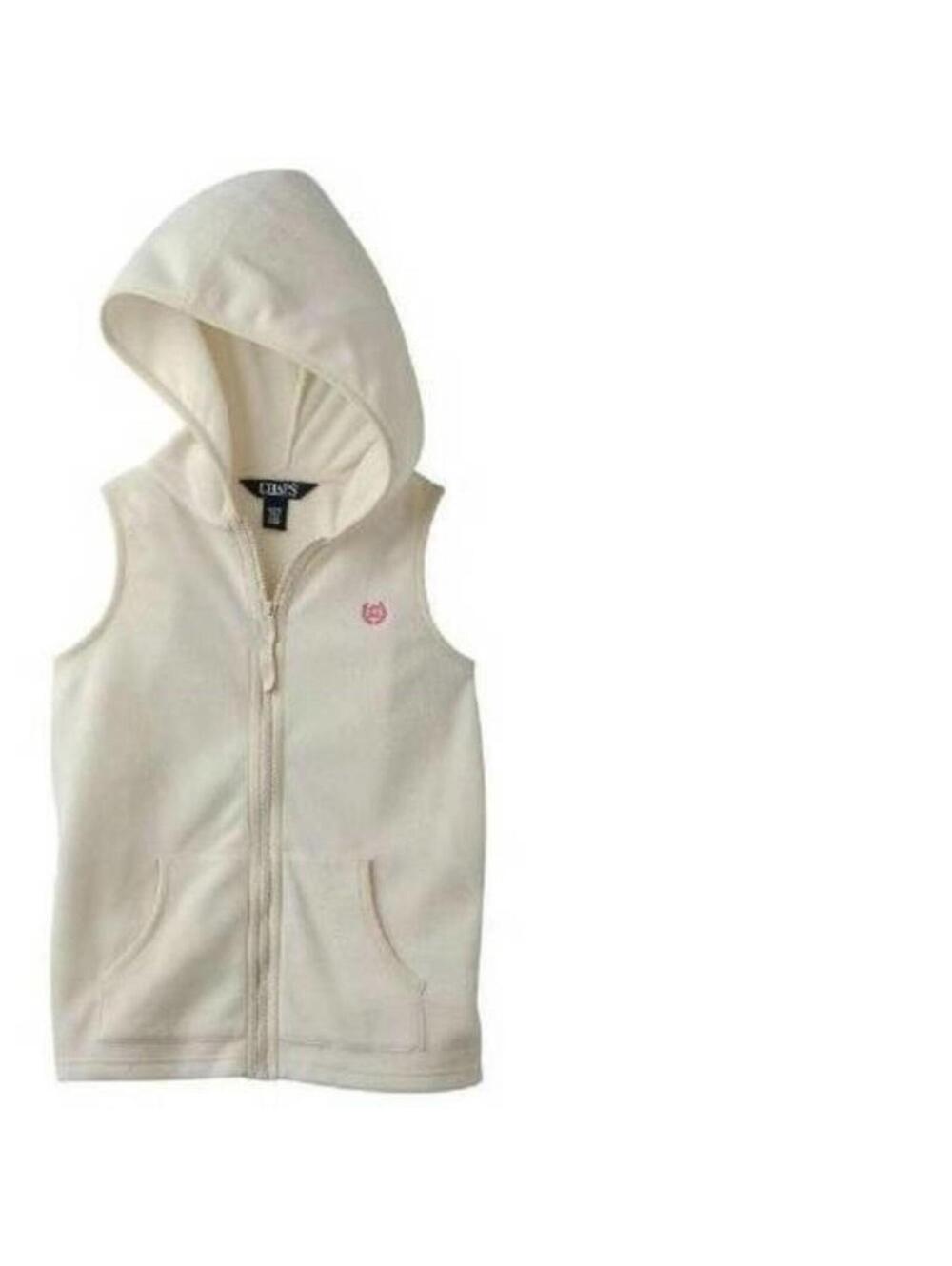 Girls Fleece Vest 16 Hooded Cream White Zip Up Sleeveless Chaps Lightweight